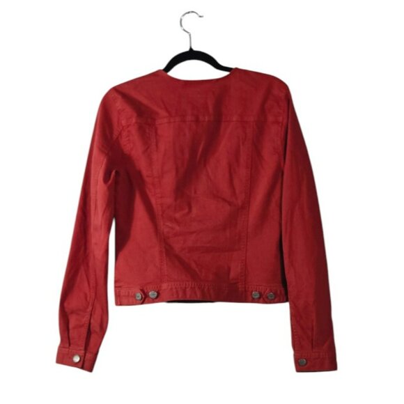 Loft Size Small Jacket Demin Cropped Round Collar Brick Red NWT - Picture 6 of 8